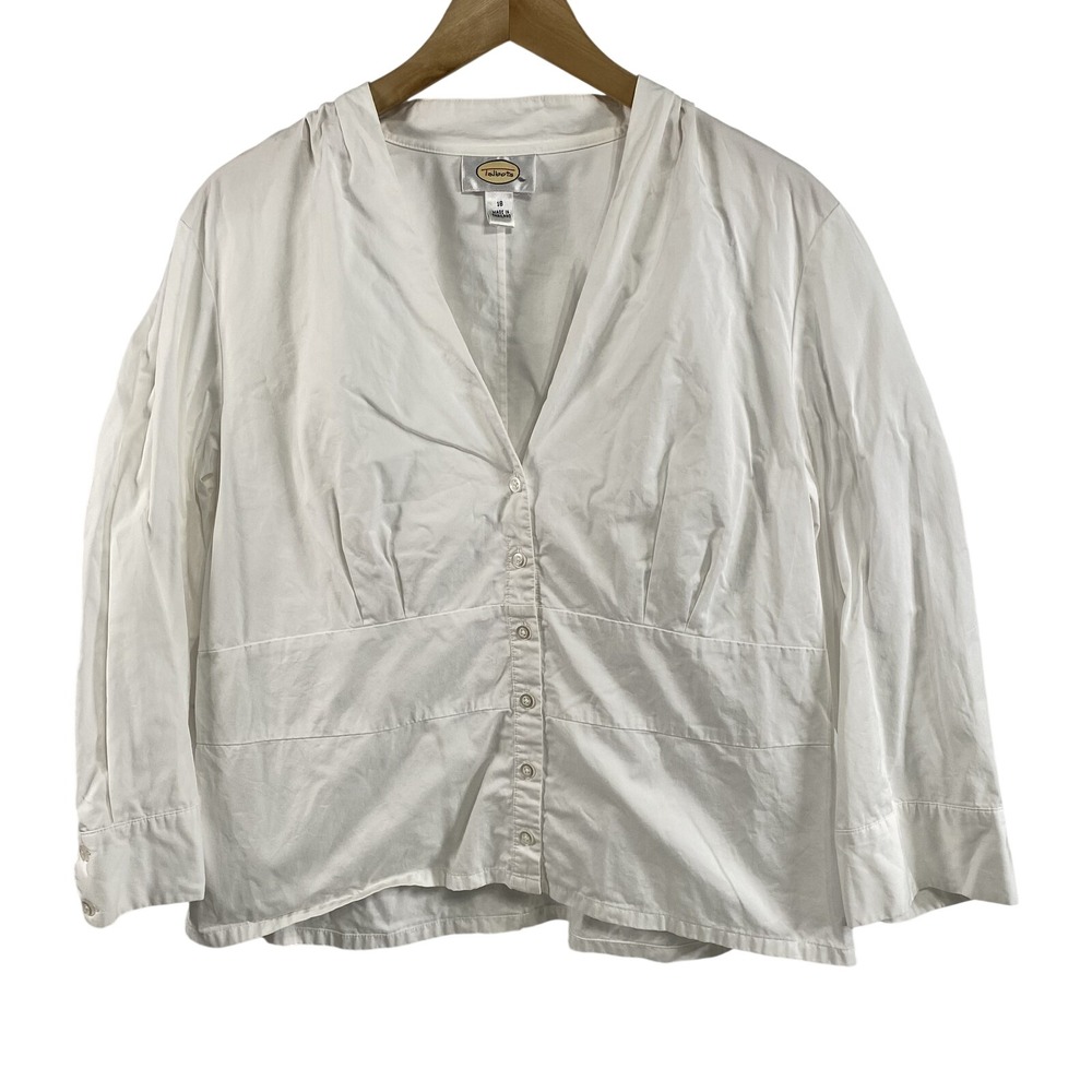 Talbots Blouse Womens 18 White Button Front Long Sleeve 100% Cotton Top Shirt